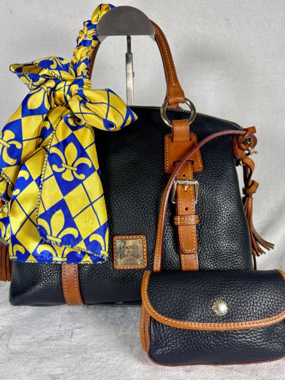 Dooney & Bourke Bristol Satchel in Black with Matching Attached Pouch and Scarf - Picture 2 of 15